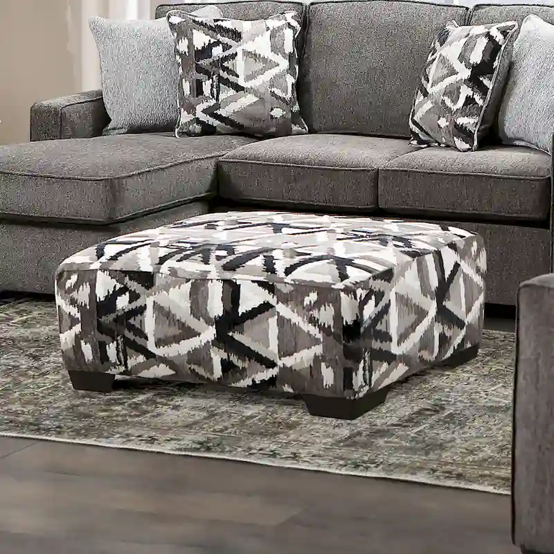 Transitional Multicolored Geometric Ottoman