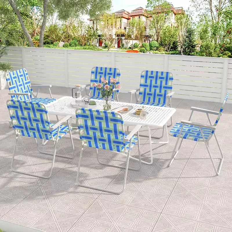 Costway 2/4/6 PCS Folding Beach Chair Camping Lawn Webbing Chair Lightweight 1 Position Blue