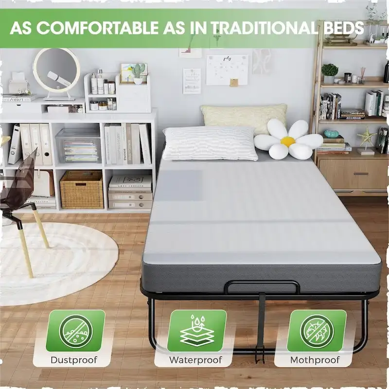 Roll away Space-Saving Sturdy Metal Frame Folding Guest Bed with 5  Thick Mattress