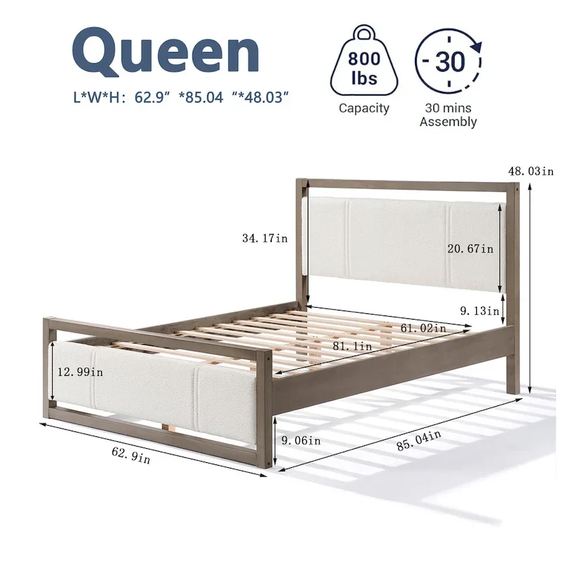 Christopher Knight Home Queen Platform Bed with Ivory Boucle Fabric Headboard
