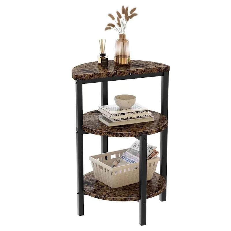 Modern 3 Tier End Table with Marble Tabletop