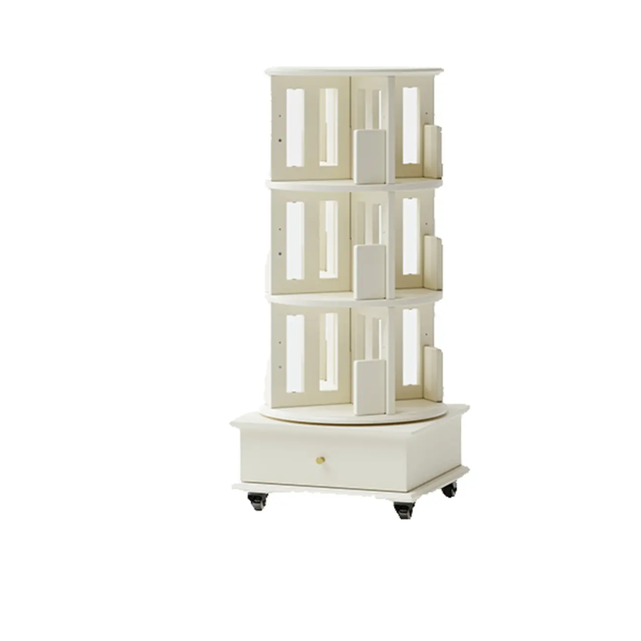 Swivel Rubberwood Vertical Open Back Bookcase with Drawer