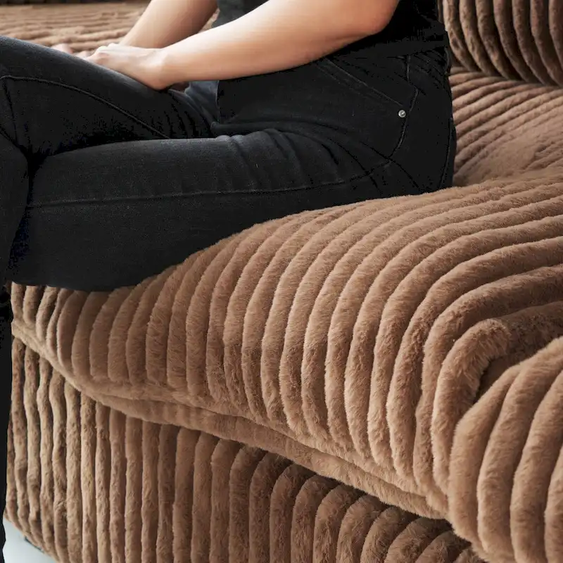 L-shaped Polyester Fabric Couch Modern Sectional Sofa with Ottoman