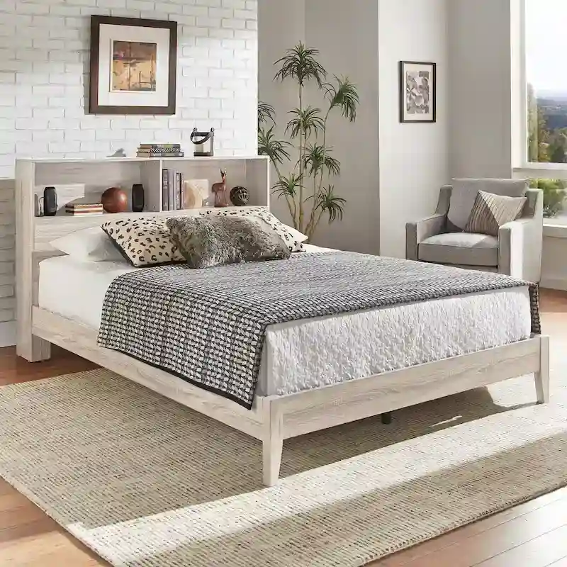 Bookcase Queen Platform Bed with USBs
