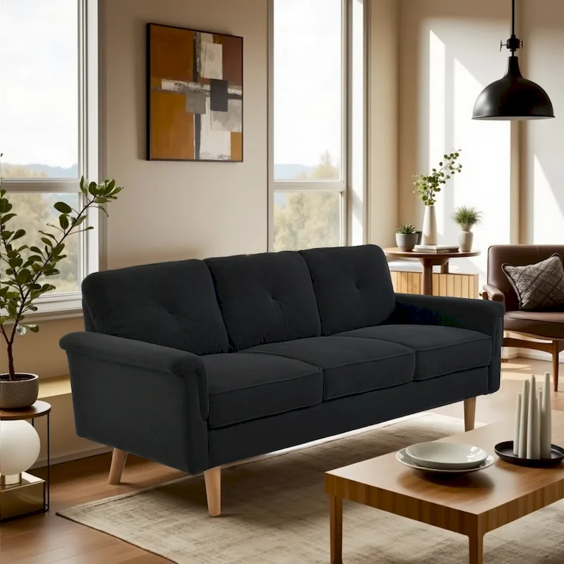 Mid-Century 3-Seat Upholstered Sofa with Wood Legs