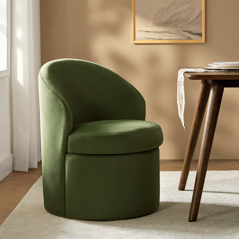 Velvet Barrel Chair with Hidden Under-Seat Storage | Moss / Sand / Ivory | Single Seat