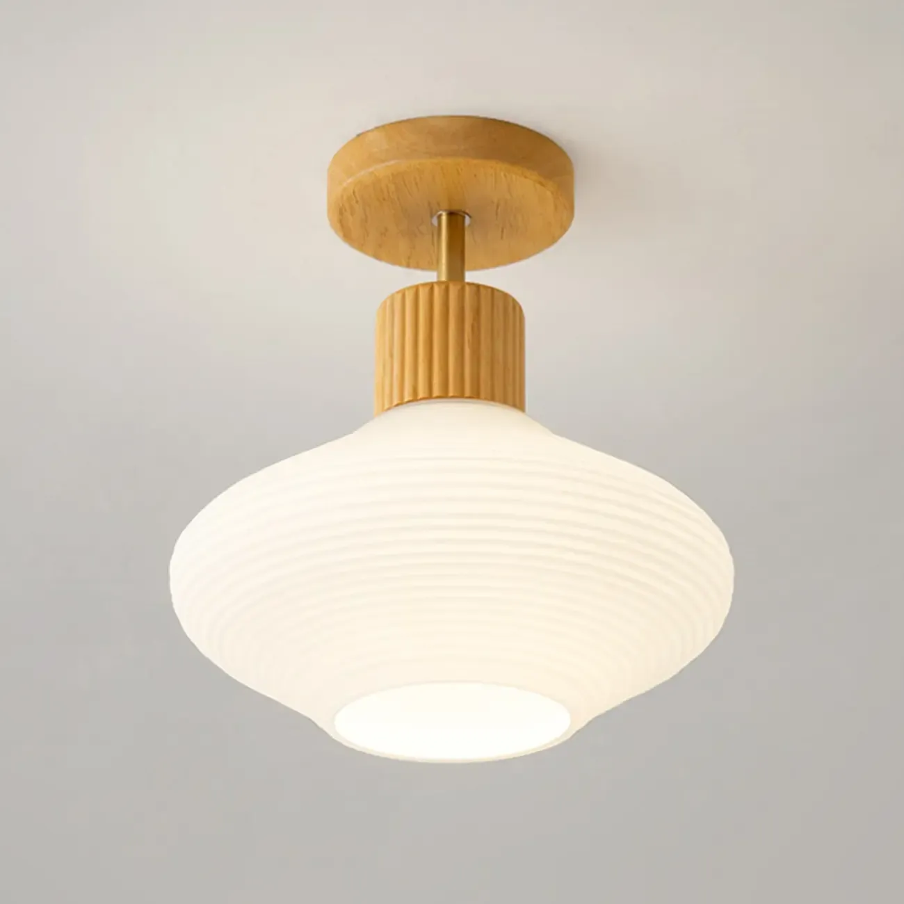 5 to 9 Inch Geometric Wooden Semi Flush Ceiling Light