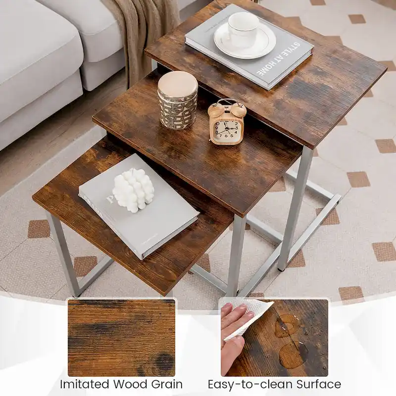 Gymax 3 Pcs Nesting Coffee End Table Set Stacking Side Nightstand