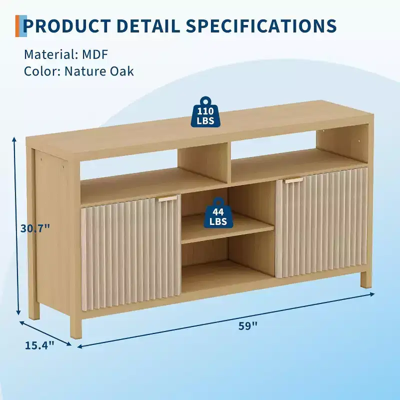 COZONY 59in Farmhouse TV Stand with Fluted Door & Adjustable Shelves, Entertainment Center for 65 TVs