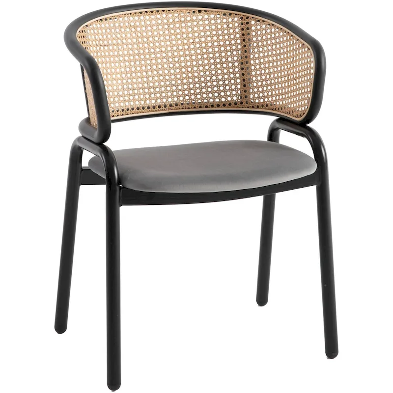 Wicker Back Dining Chair with Velvet Seat and Metal Legs