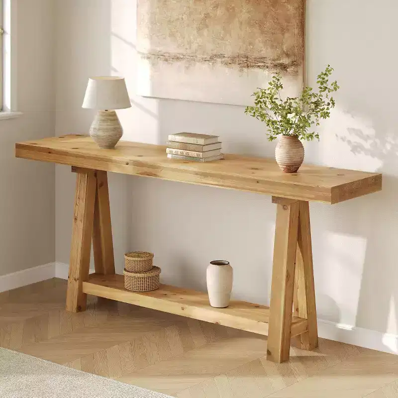 Lantine 70.9-Inch Solid Wood Console Table, Farmhouse Sofa Table for Entryway, Living Room, Hallway, Foyer