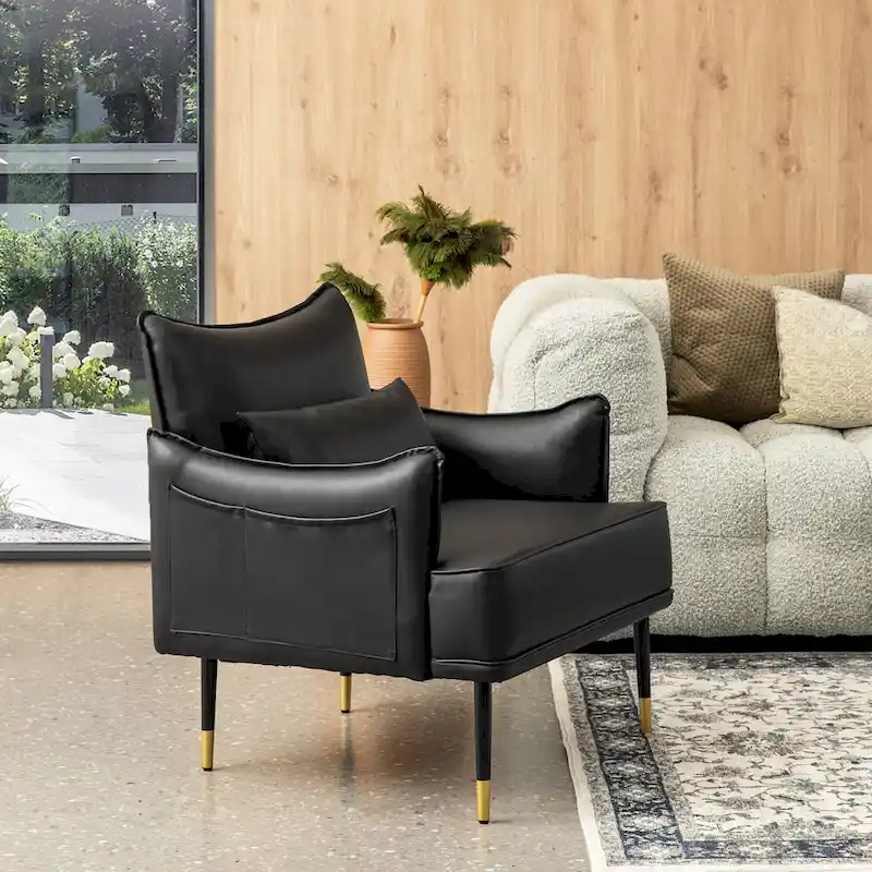 Glitzhome Set of 2 29.5 W Mid-Century Modern Leatherette Armchairs With Side Pocket - 29.5  W x 32  H x 28.75  D