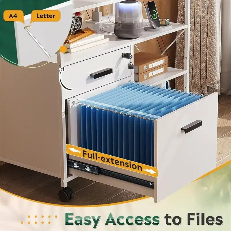 2 Drawer Locking File Cabinet with Charging Station - 15.7 D x 31.7 W x 26.1 H