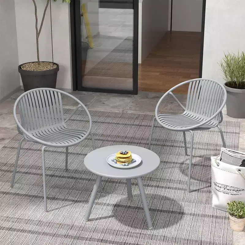 Costway 3 Pieces Bistro Set All Weather PP Patio Conversation Set with Round Coffee table Gray/Green