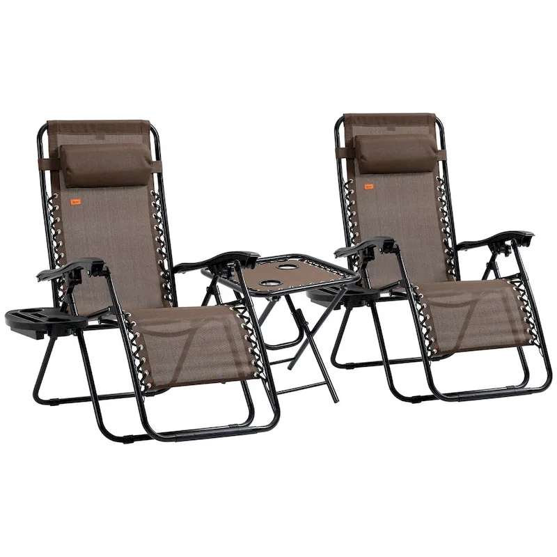 Gravity Chair Set with Side Table, Folding Reclining Chair with Cupholders & Pillows, Adjustable Lounge Chair