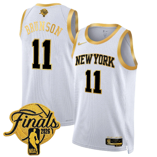 Jalen Brunson 11 New York Knicks White Gold 2026 Finals Jersey