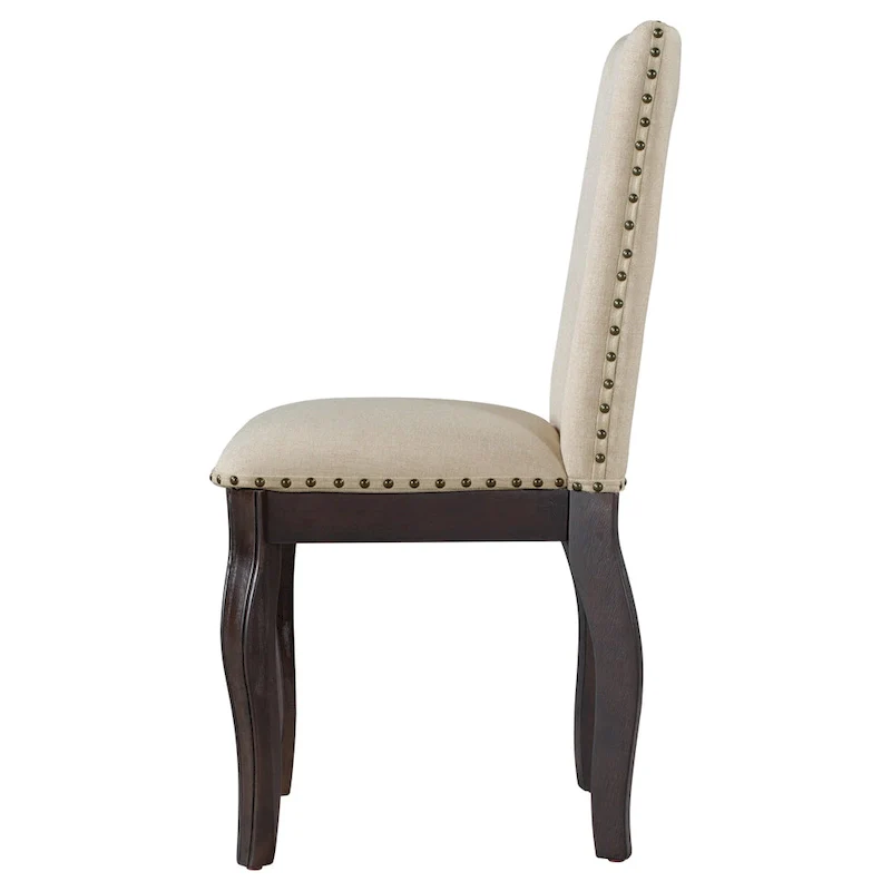 Wooden Upholstered Dining Chairs with Nailhead