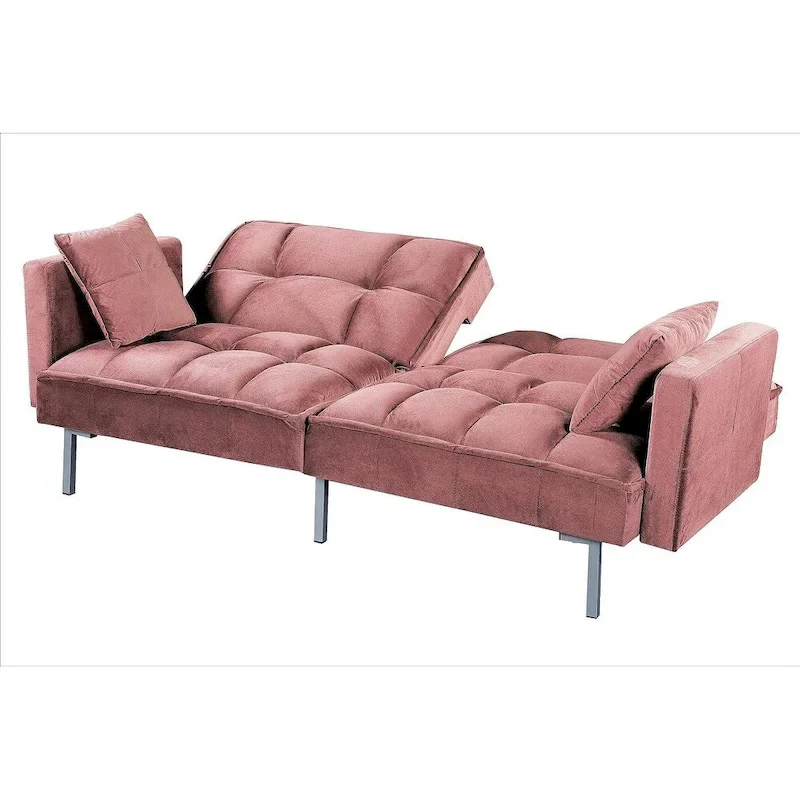 Regal Convertible Sleeper Sofa Bed Velvet Pull Out Couch with Mid-Century Style Tufted Design and Metal Legs