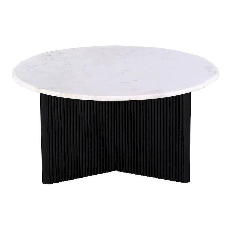 Round Marble-Top Pedestal Coffee Table, 31 Inch, White/Black