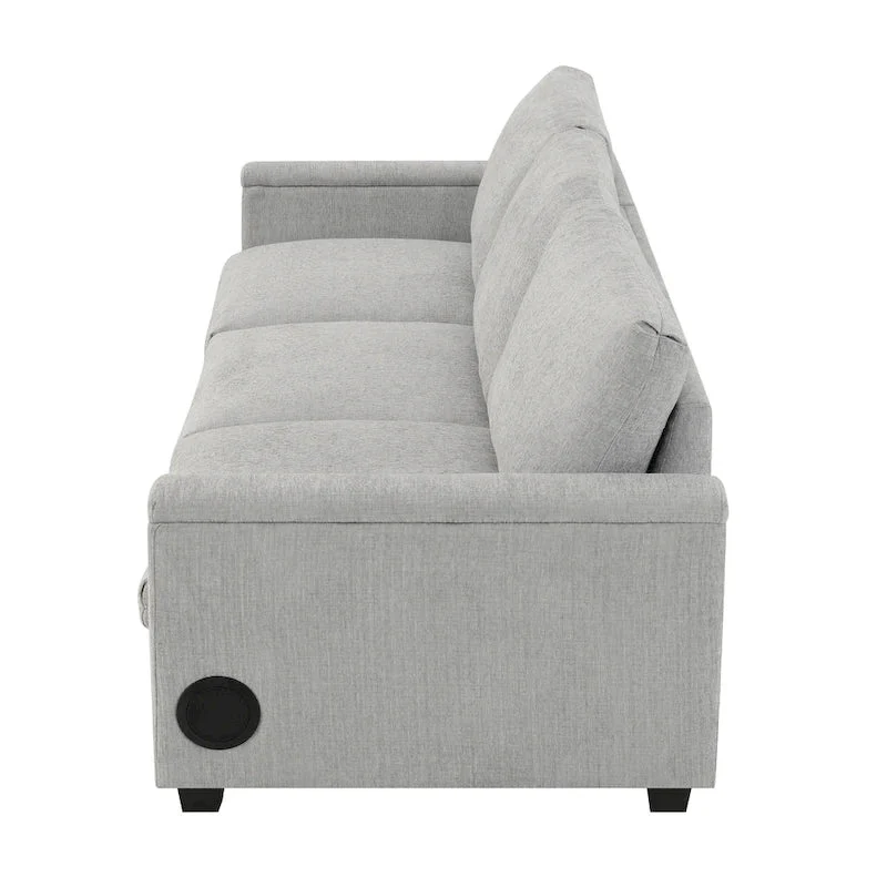 96 Chenille Smart Sectional Sofa with Bluetooth Speaker, Drop-Down Table & USB Charger and 3-Seater Cloud Couch