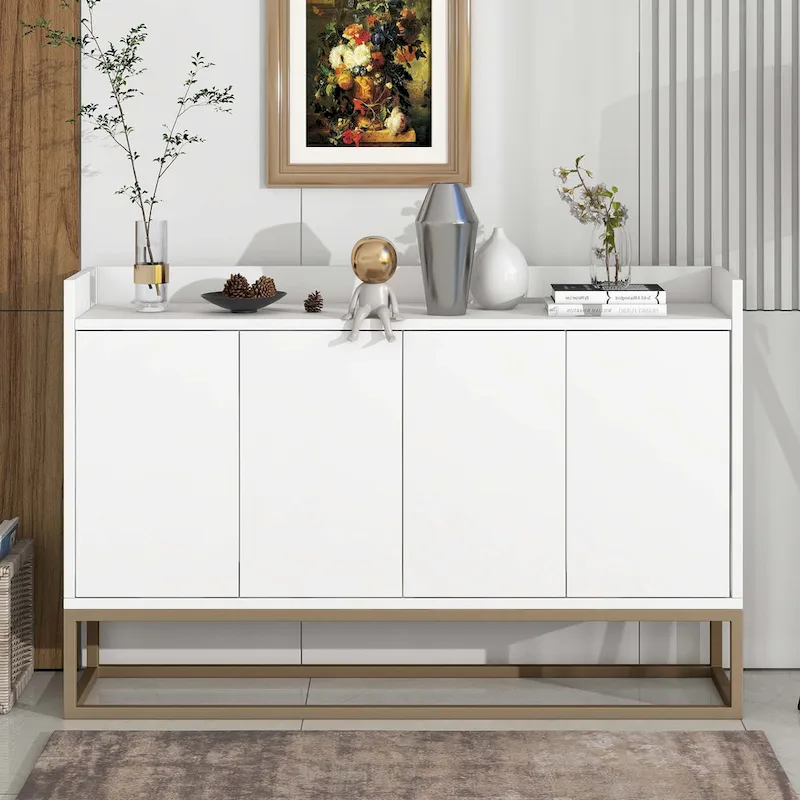 Buffet Cabinet with Storage - Push-to-Open Doors with Gold Legs (White/Black/Navy)