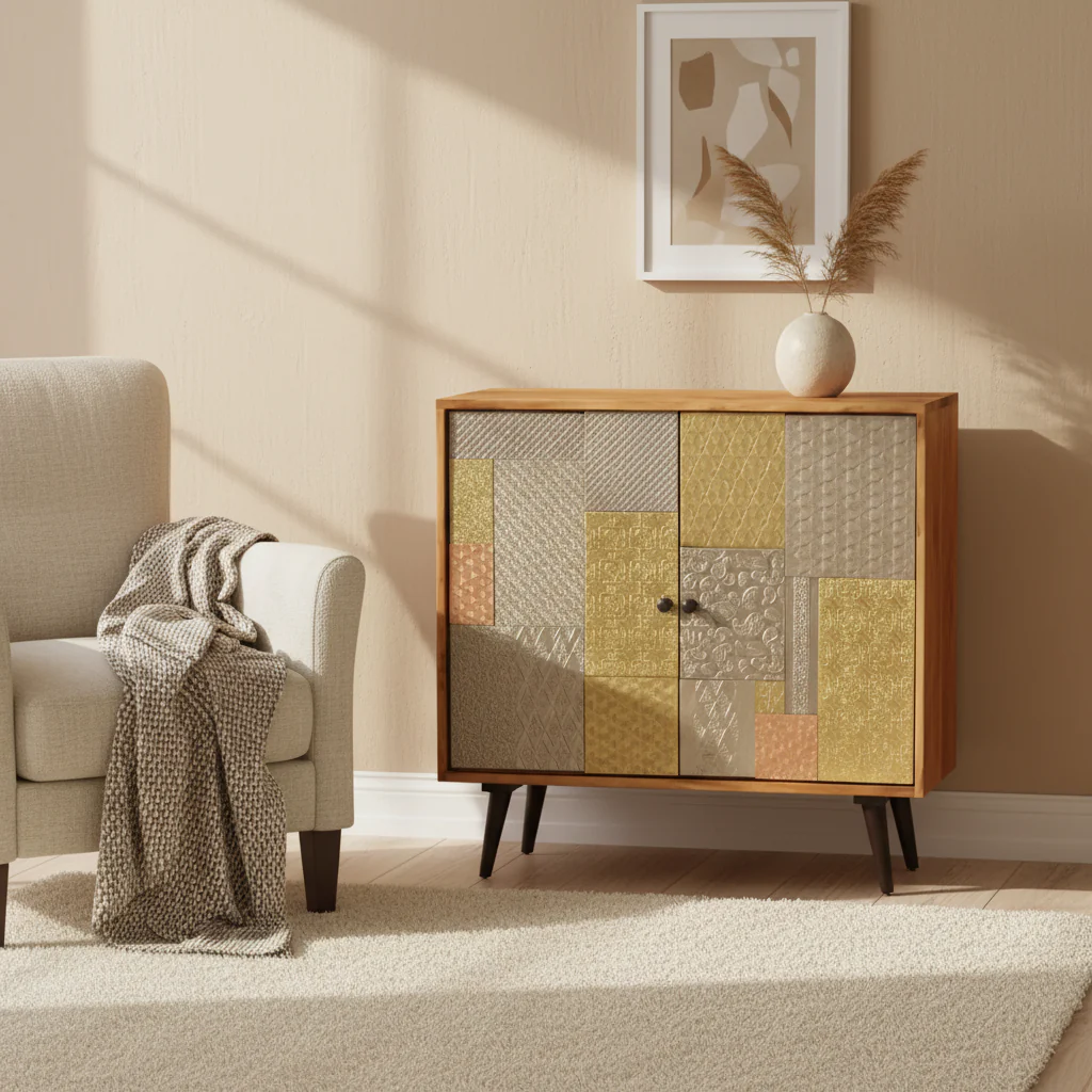 Sideboard 31.5x11.8x29.5 Solid Acacia Wood, Honey/Multi, 2-Door