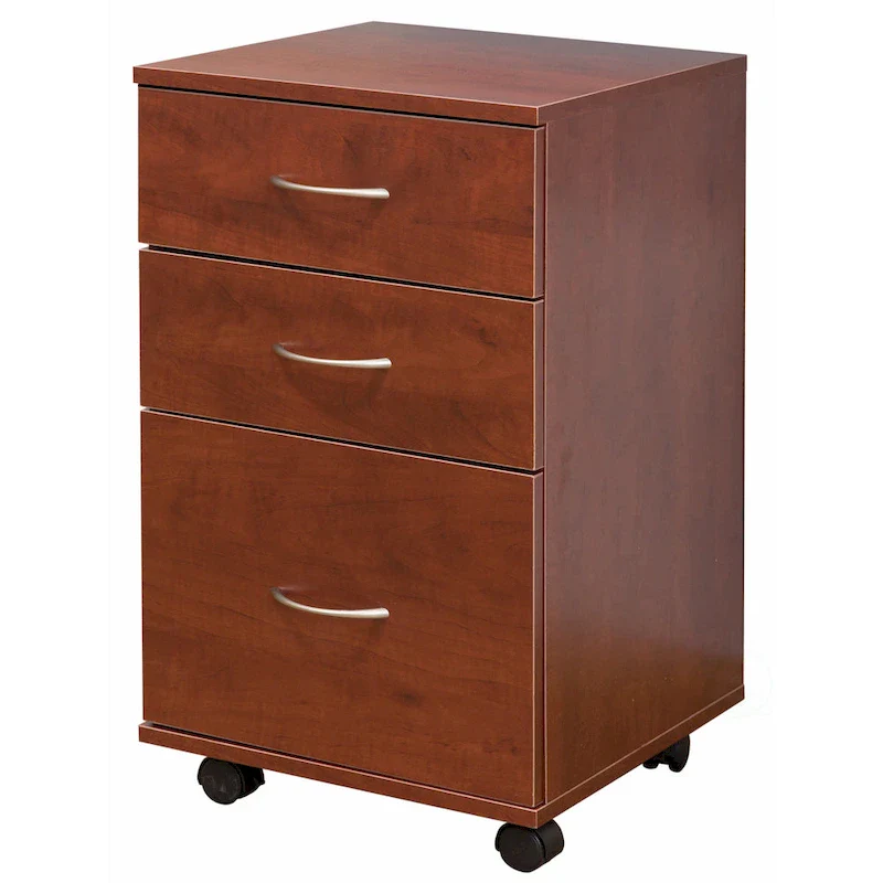 3-Drawer Rolling File Cabinet – White / Cherry / Black, Mobile, Fits Under Desk, 1 Person