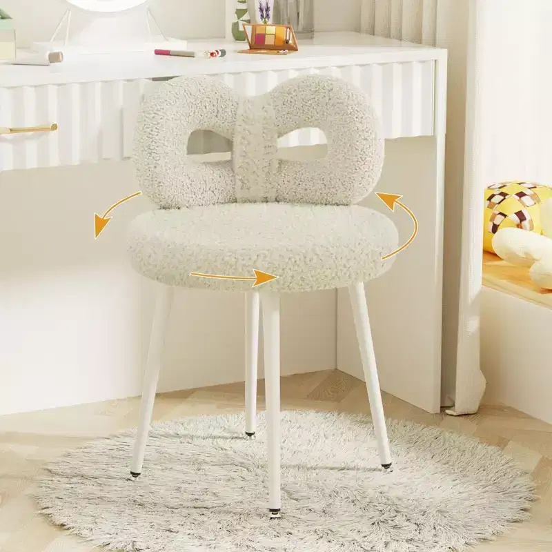Vanity Chair with Back, Swivel Makeup Chair, Upholstered Desk Chair for Girls