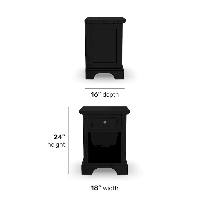 Black 1-Drawer Nightstand for 1 Person, Hardwood & Engineered Wood