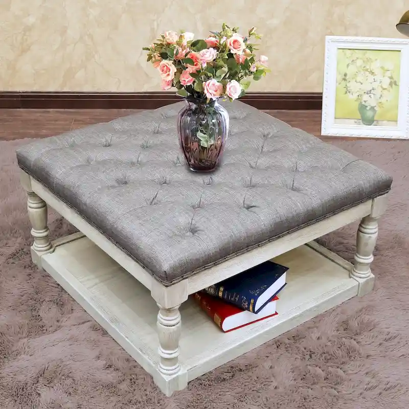 Cairona Fabric 30-inch Tufted Shelved Ottoman