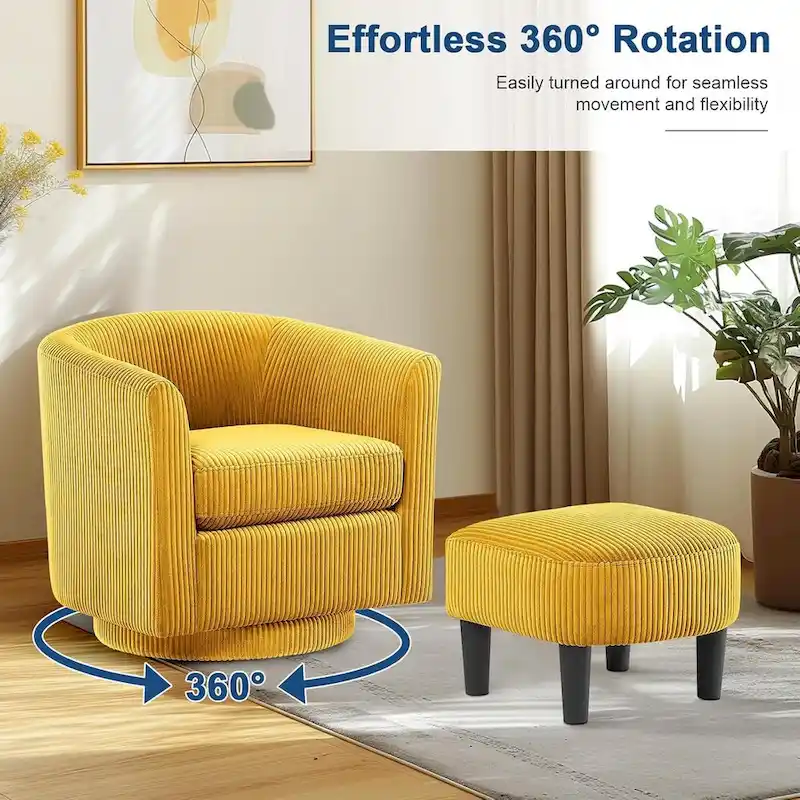 360 Swivel Accent Chair with Ottoman, Barrel Chair with Upholstered
