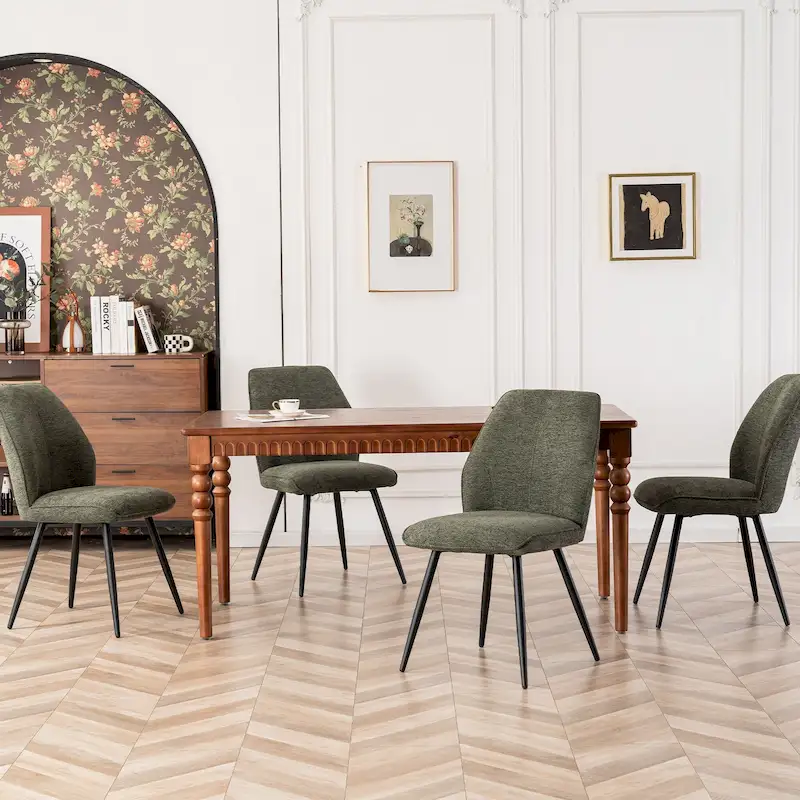 Mid Century Modern Armless Fabric Dining Room Chairs Set of 2