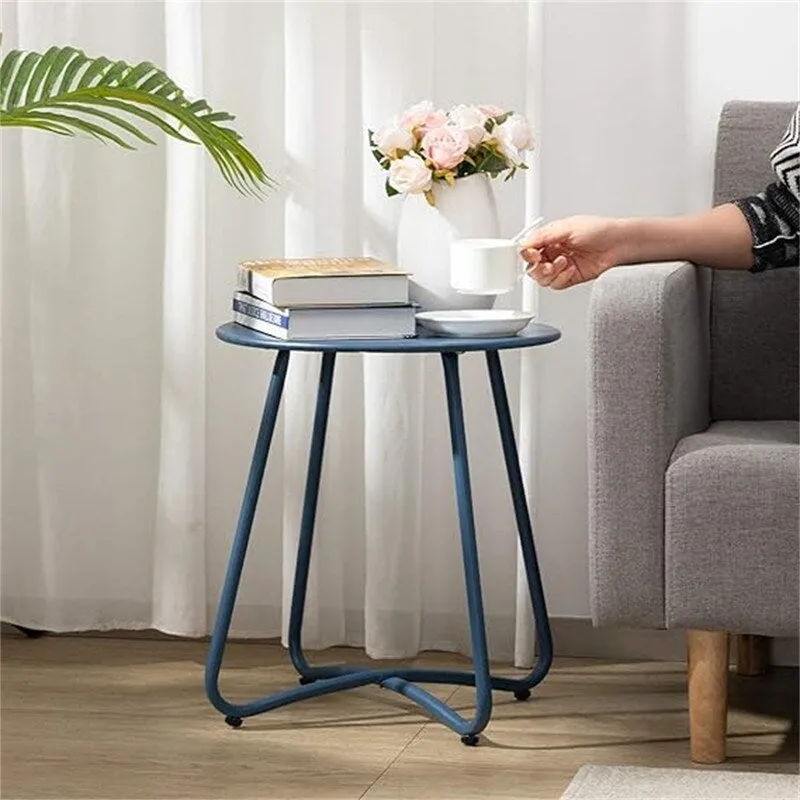 Navy Blue/Grey/Sky Blue/Teal Round Metal Side Table, 1-Person, Indoor & Outdoor