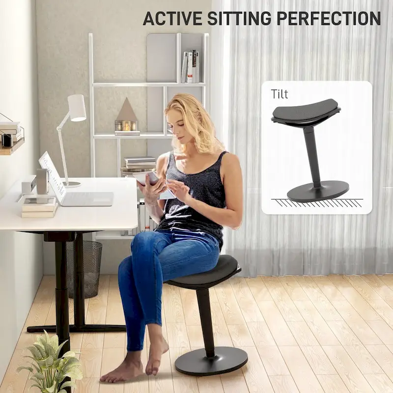 HOMCOM Standing Desk Chair, Ergonomic Backless Wobble Stool, Height Adjustable Tall Office Chair 22.2-28.1 Inches