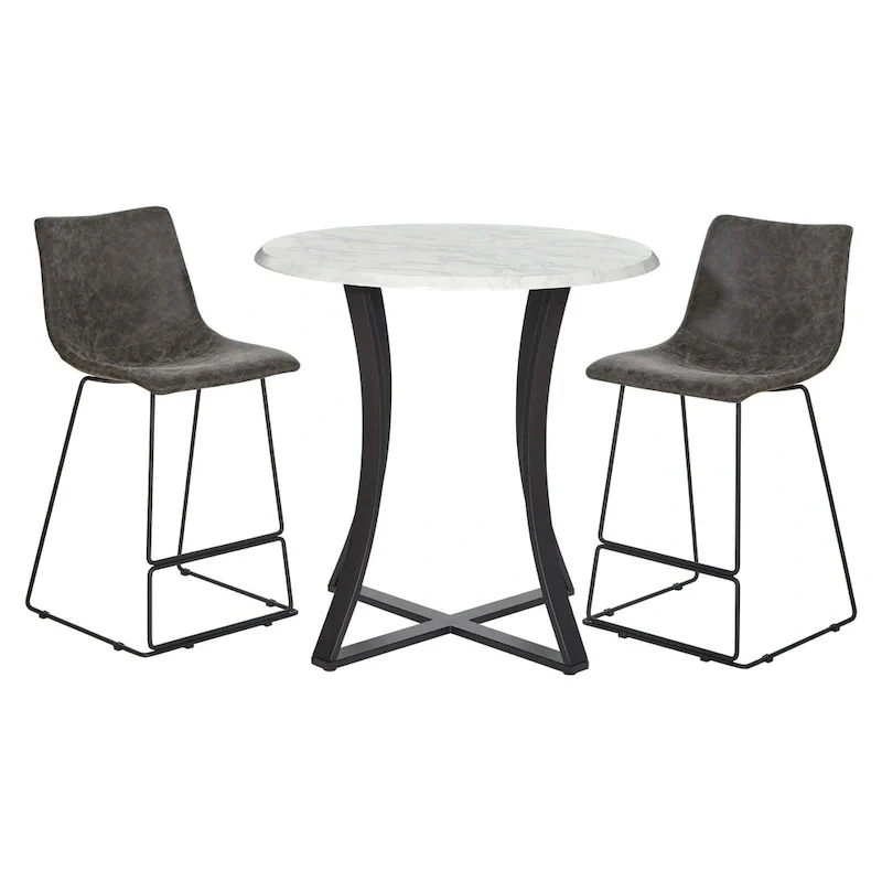 3-Piece 36  Round Top Counter Height Dining Table with 2 Faux Leather Stools