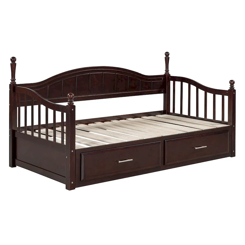 Twin Wooden Daybed with 2 Drawers & Trundle