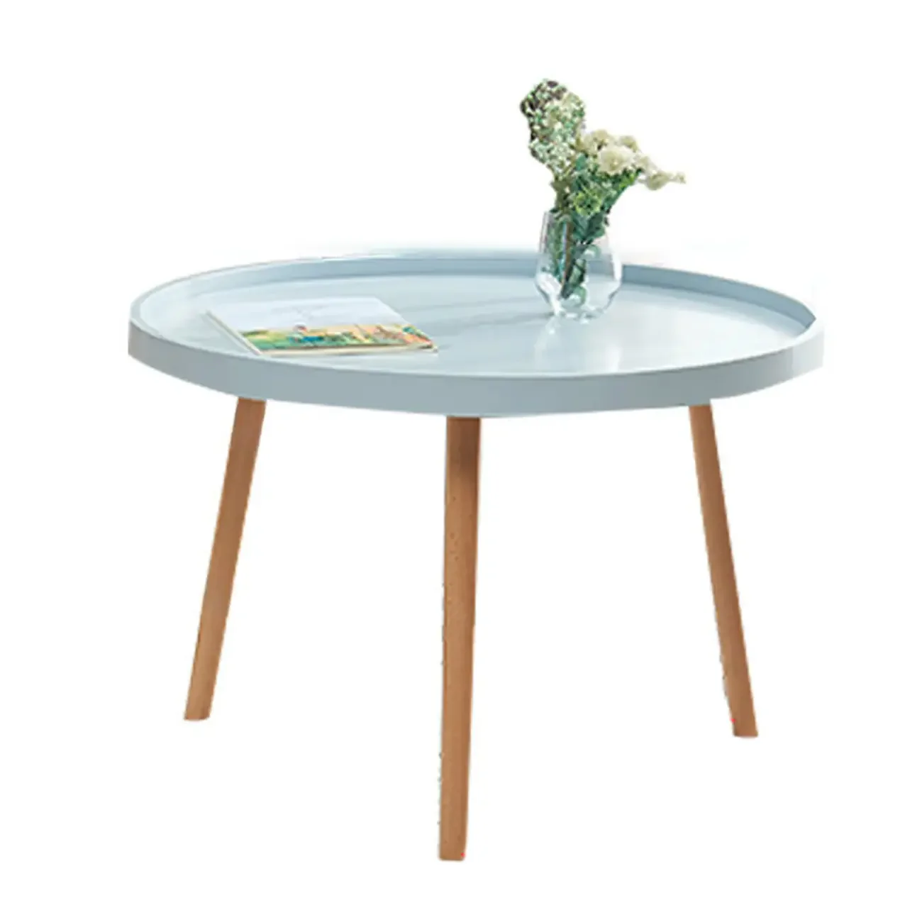 Modern Round Waterproof Coffee Table with Wood Three Leg