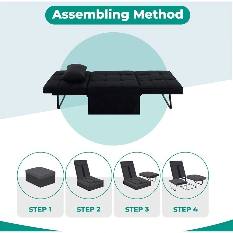 Sleeper Chair Bed, 4 In 1 Multi-Function Convertible Ottoman Bed, Breathable Linen Bed Chair, Convertible Sofa Bed