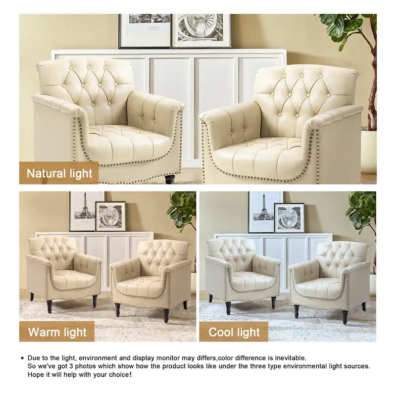 Modern Tufted Accent Armchair with Nailhead Trim Set of 2