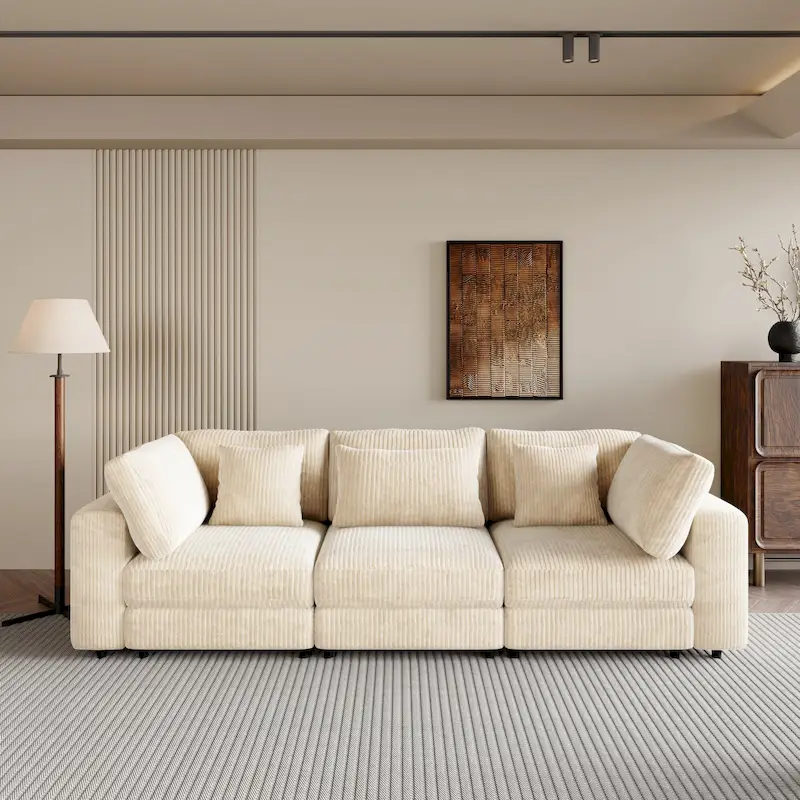 105  Sofa with Cushions and 5 Pillows