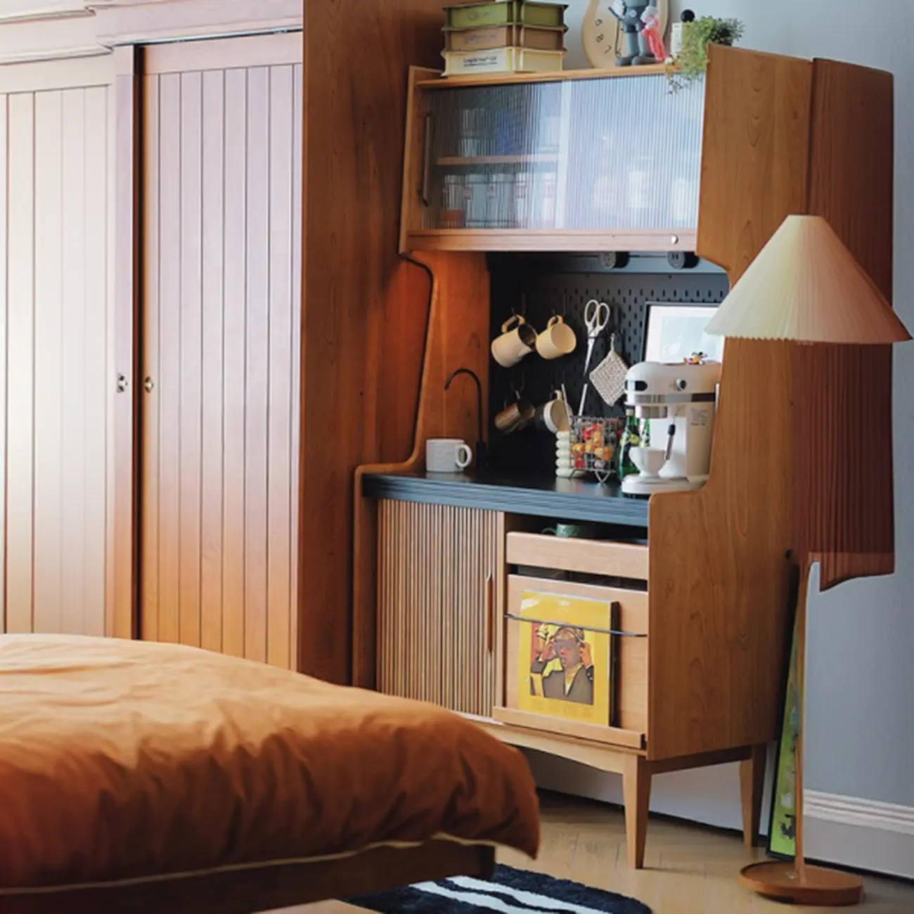 Scandinavian Cherry Pine Buffet Sideboard Open Storage