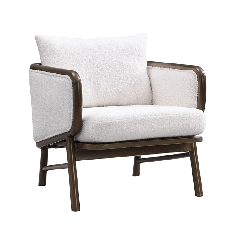 Sherpa Fabric Accent Chair Set of 2, Upholstered Armchair with Solid Wood Frame