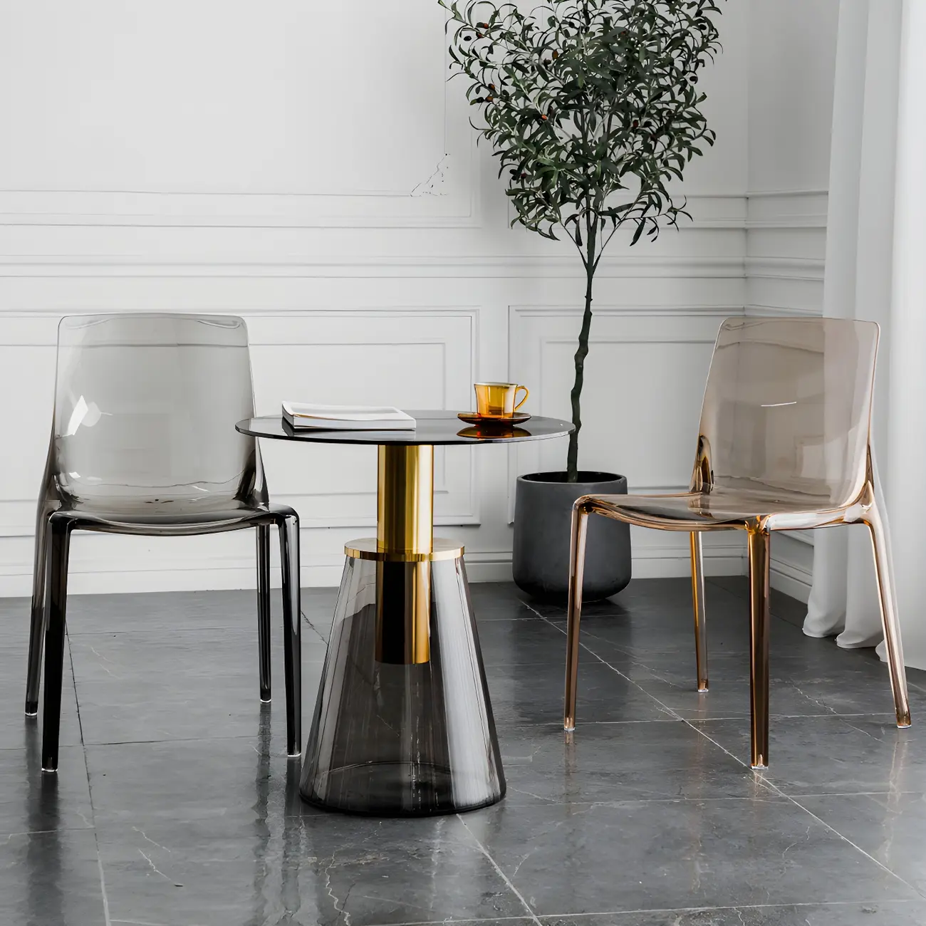 Amber Acrylic Armless Low Back Dining Chair