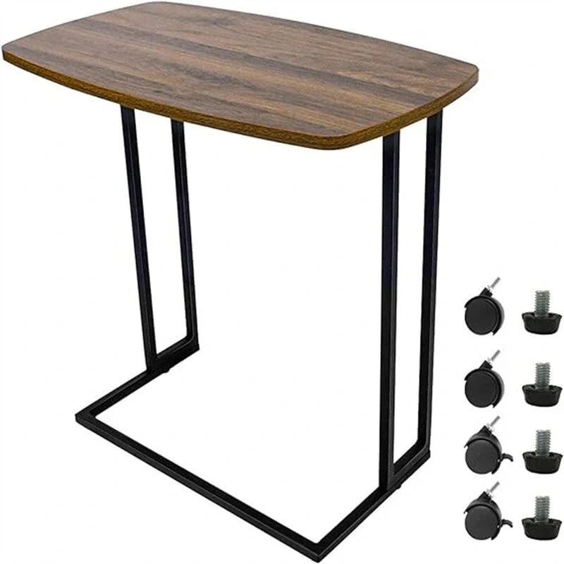 C-Shaped Rolling Sofa Side Table, Grey / White / Walnut, Large & Small, 1-Person