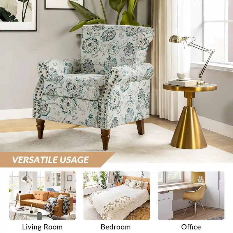 Nyctelius Traditional Polyester Accent Arm Chair with Pattern and Nailhead Trim Set of 2 by HULALA HOME