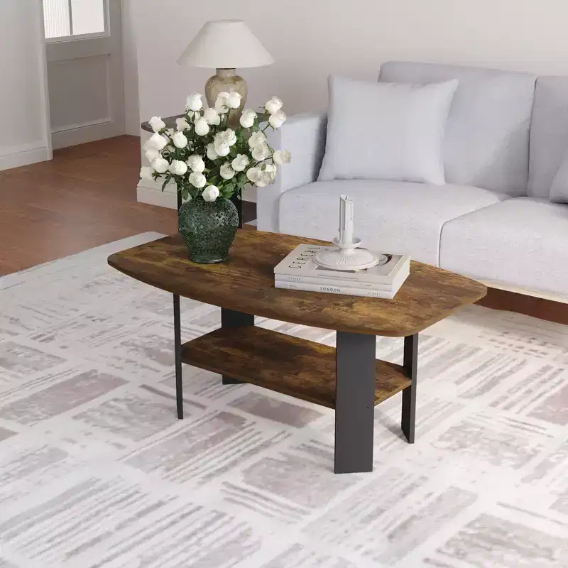 HOMLUX Coffee Table 2-Tier Modern Center Cocktail Table W/Storage Open Shelf for Living Room