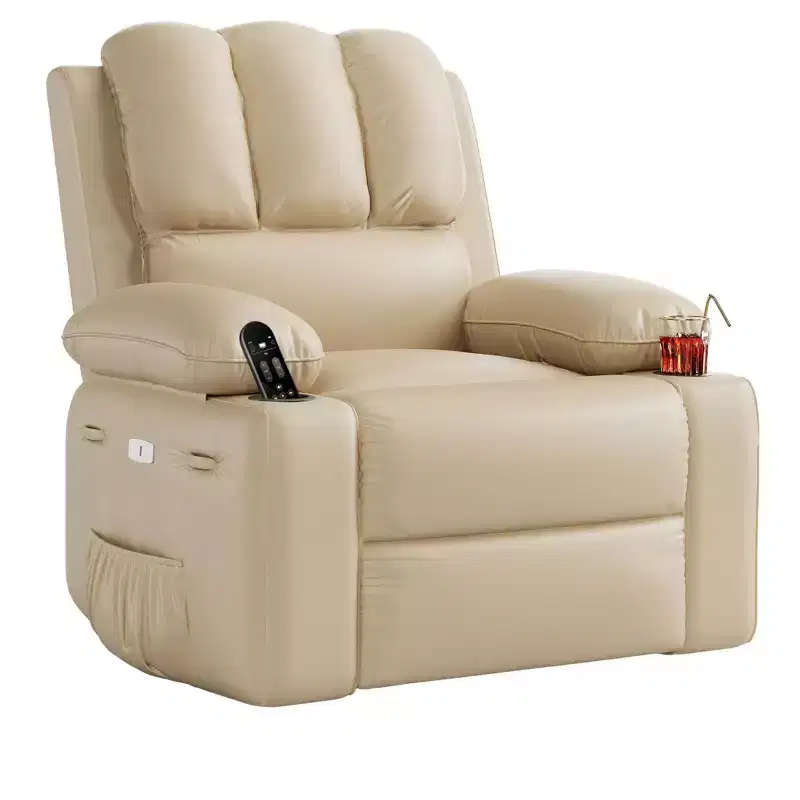 TROPOW Oversized Electric Power Recliner Chair with Heat & Massage - 360 Swivel Rocker Recliner for Living Room, PU Leather Recliner