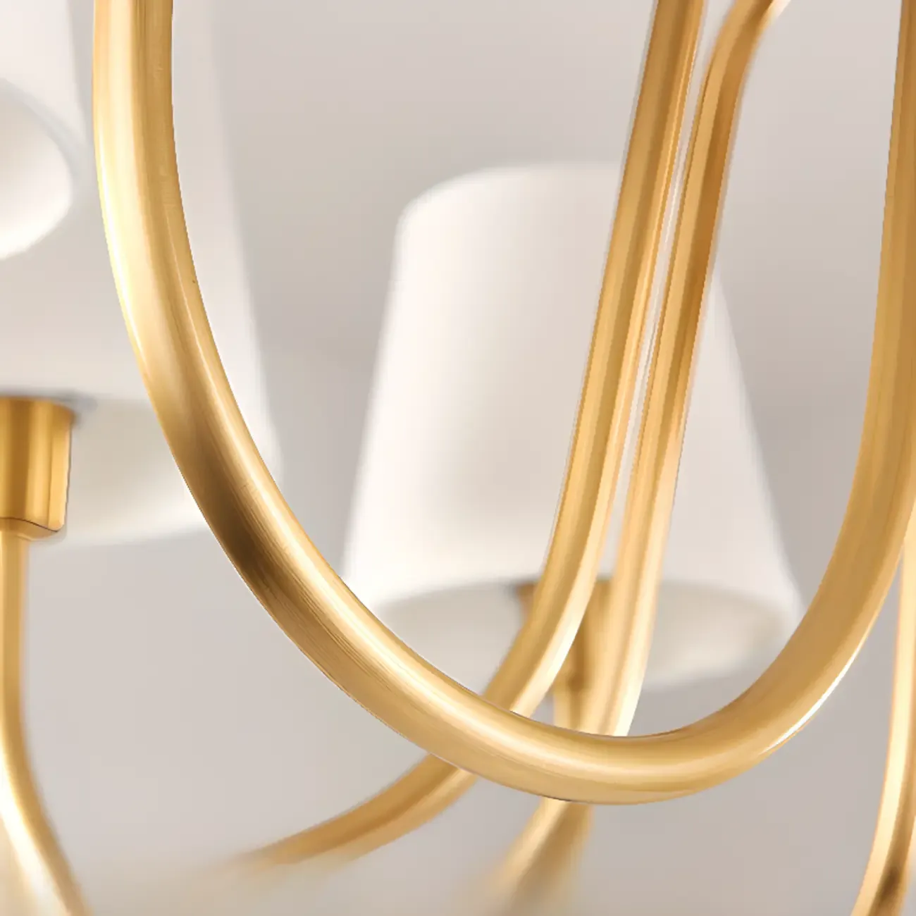 Modern Brass Hanging Chandelier with Fabric Shade