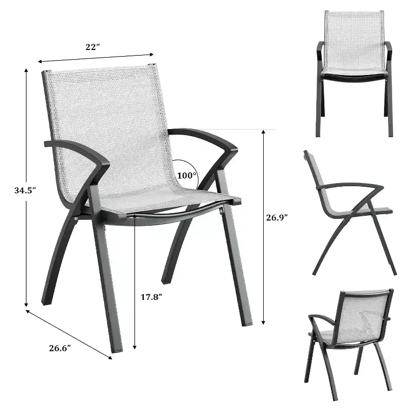 Aluminum Patio Chairs with Lightweight Frame and Adjustable Back, Outdoor Sling Back Dining Chairs for Garden, Camping Poolside
