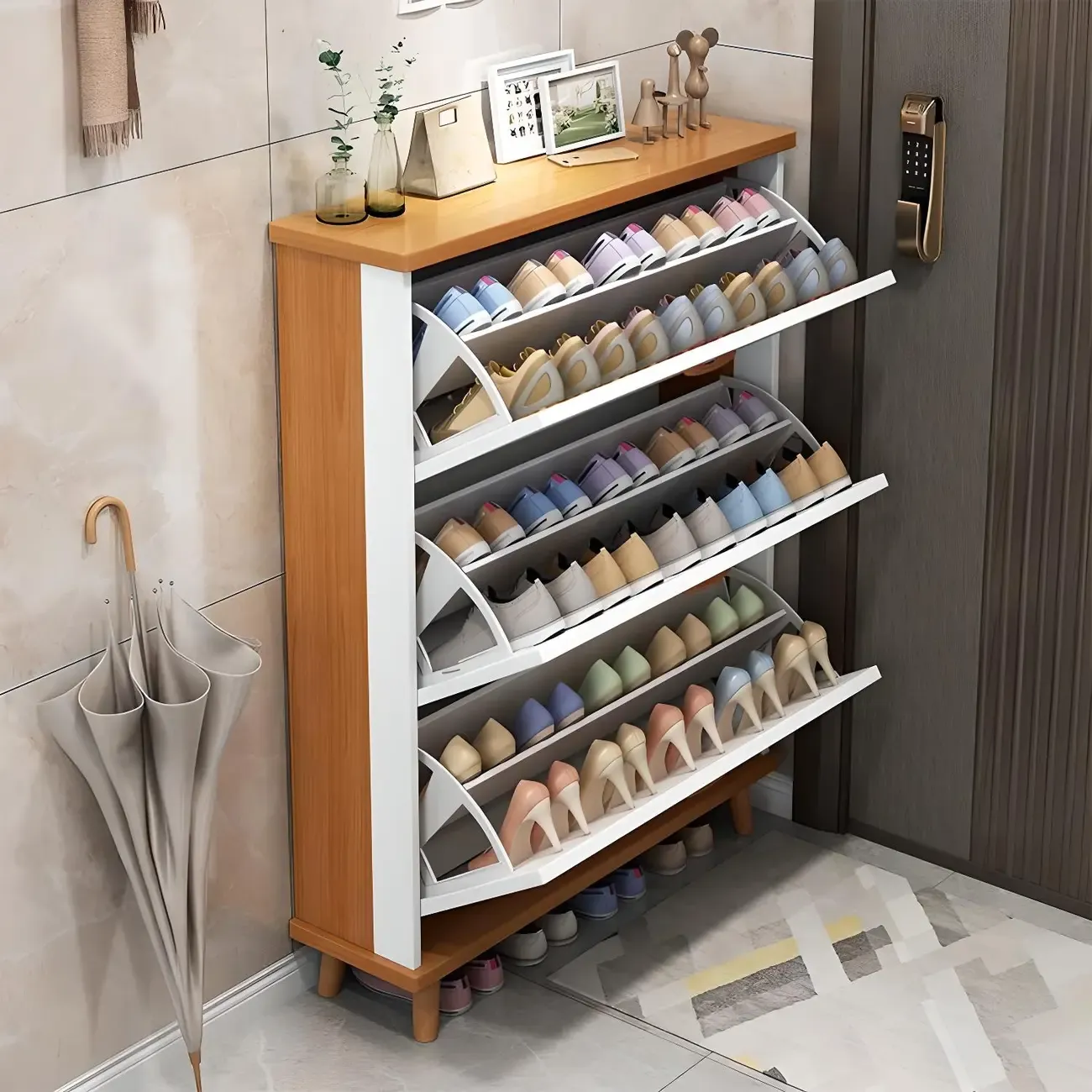 Entryway Vertical Solid Wood Shoe Storage Cabinet
